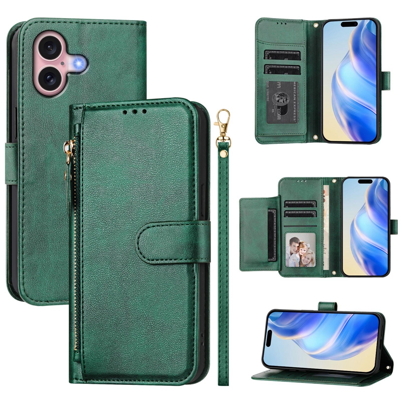 Multi-function 7 Card Slots PU Leather Wallet Cases For Iphone 17 Air 16 Plus 15 14 Pro Max 13 12 11 X XS XR Zipper Cash Coin Pocket Holder Flip Cover