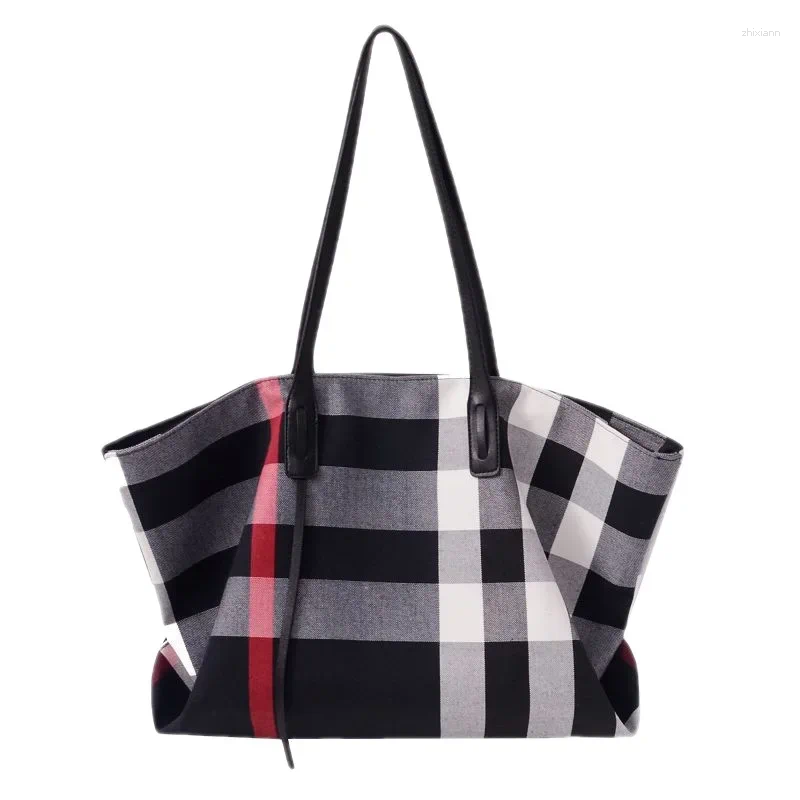 Drawstring Large Capacity Women Handbag Fashion Stripe Canvas Leather Female Top Handle Bag Retro Office Work Lady Shoulder 8f9a