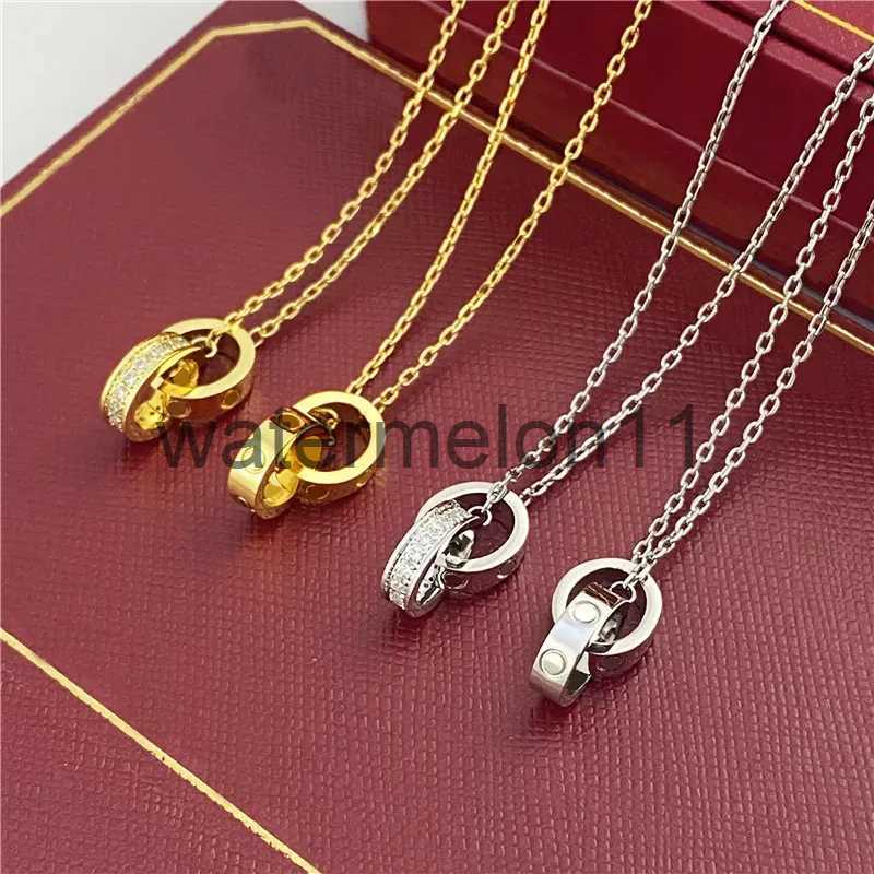 Pendant Necklaces 2024 Choker Womens Necklace Love Jewelry Gold Pendant Dual Ring Stainless Steel Jewlery Fashion Oval Interlocking Rings Clavicular Chain Neckla