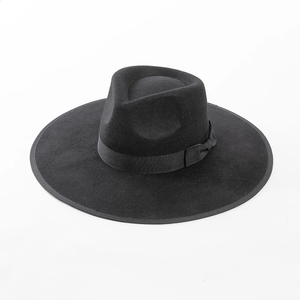 Wool Felt Panama Hat Wide Brim Rancher Fedora Hat Winter hat flat brim stiff brim fedora for men women Church Profermance Hat 240920