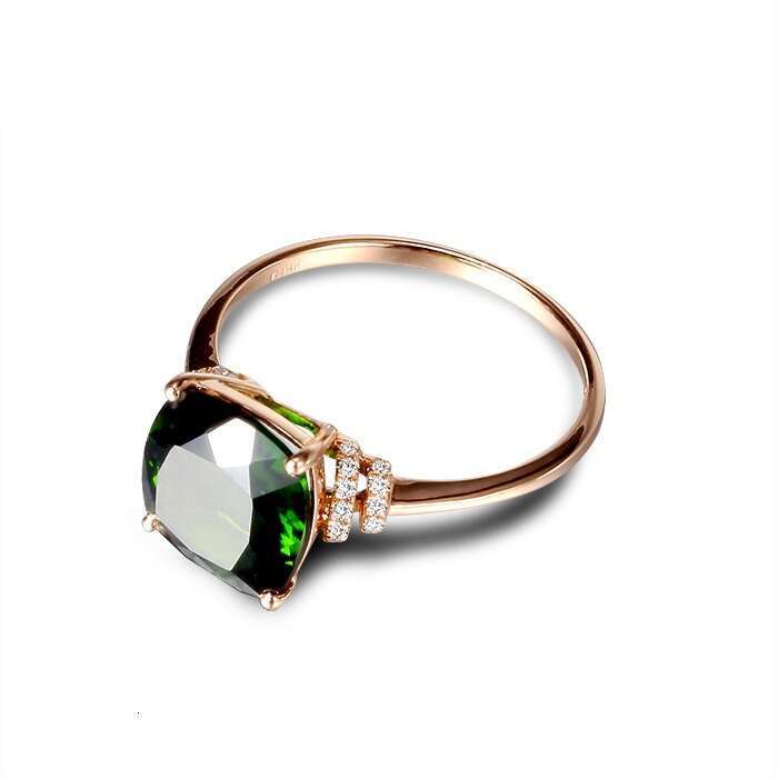 Natural Real Grandmother Green 14K Rose Ring Women Emerald Gemstone Topaz Jewelry Gold Rings