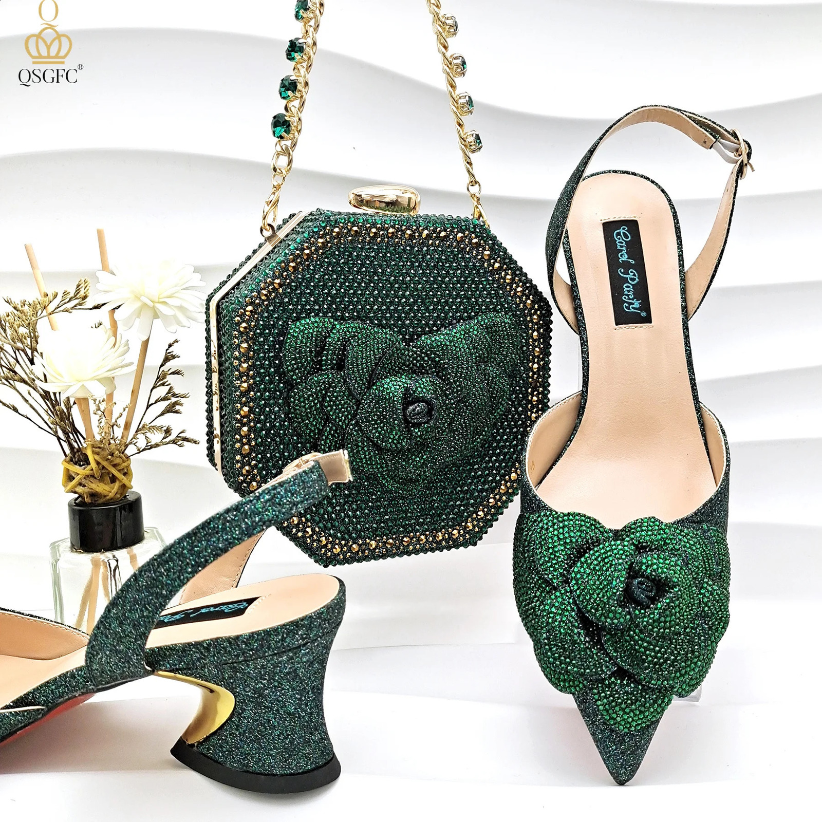 QSGFC Elegant Womens Shoe Bag Set Wedding Party Bag and Shoes Comfortable Middle Heel Shoes Womens Shoes 241024