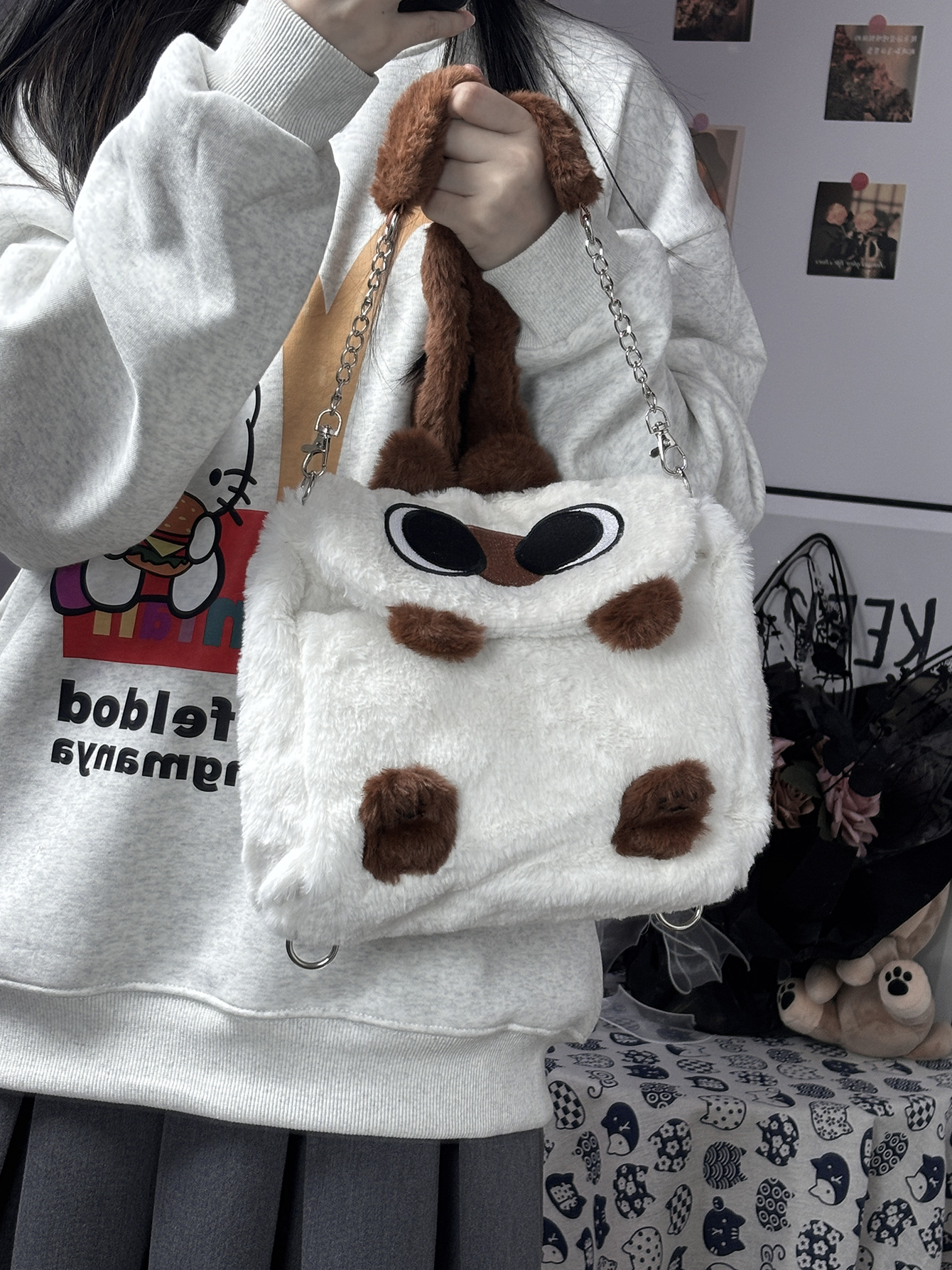 Autumn and winter fur bag 2024 new Siamese cat small bean puffed plush backpack small crowd everything large capacity oblique span bag
