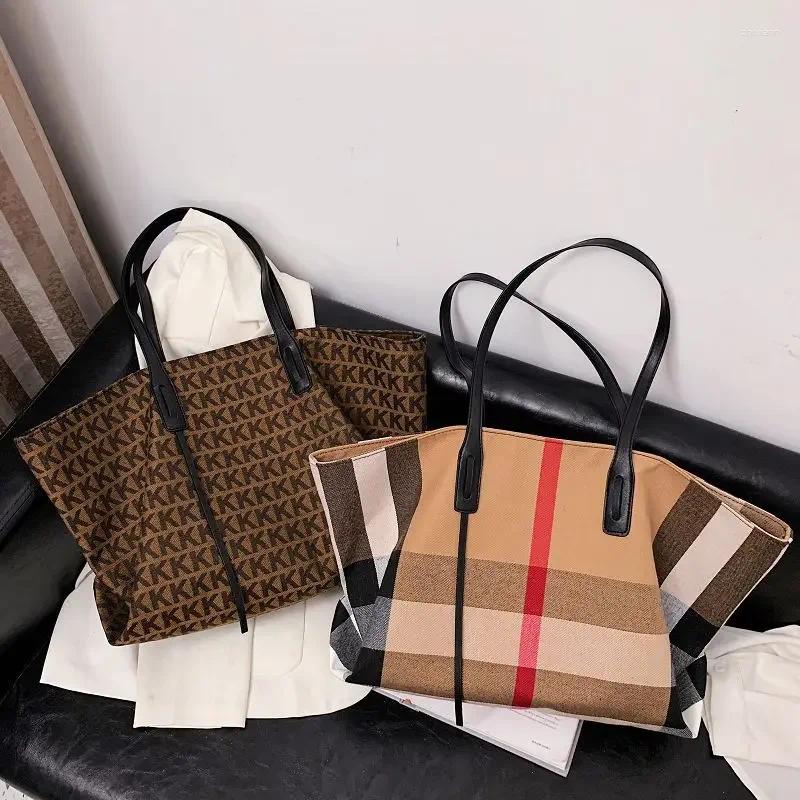 Drawstring Large Capacity Women Handbag Fashion Stripe Canvas Leather Female Top Handle Bag Retro Office Work Lady Shoulder 8f9a