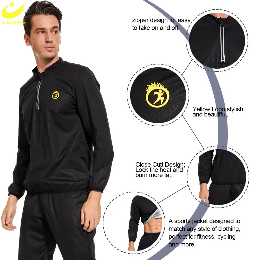 LAZAWG Mens Sauna Set Sweat Legs Pants Weight Loss Set Jacket Exercise Weight Loss Top Trousers Body Shaping Fat Gym 240927