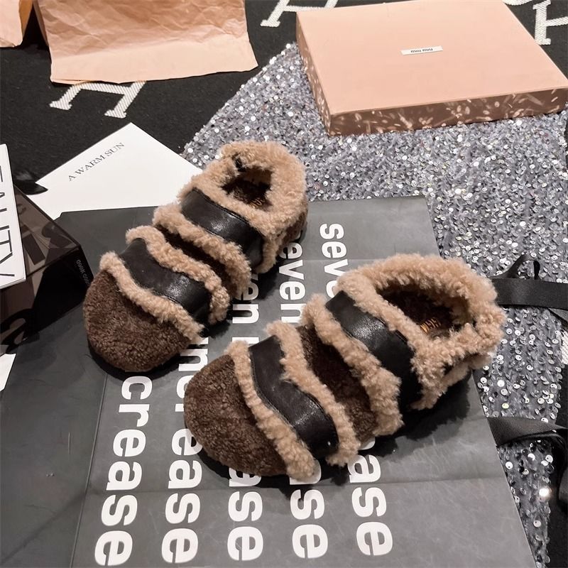 Small Niche Fairy Style Lamb Fur Thick Soled Single E Sandals, Flip Ps, Boken Shoes, Women's Shoes