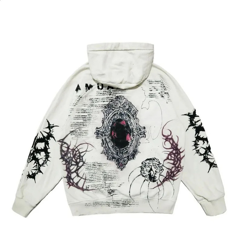 High Street Fashion Anime Graffiti Printed Zipper Hoodie Mens Y2k Harajuku Retro Casual Oversized Sweatshirt Womens 240927