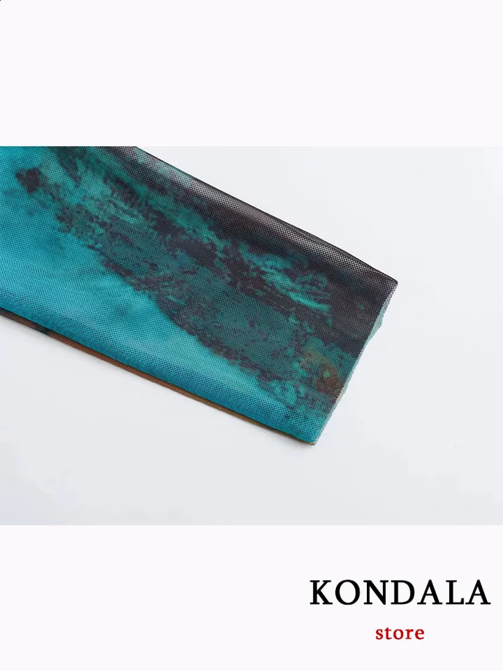 KONDALA Vintage Chiffon Tie Dye Print Women Suit OneShoulder Pleated Top Loose Long Straight Skirt Fashion 2024 Autumn Boho Set 240927