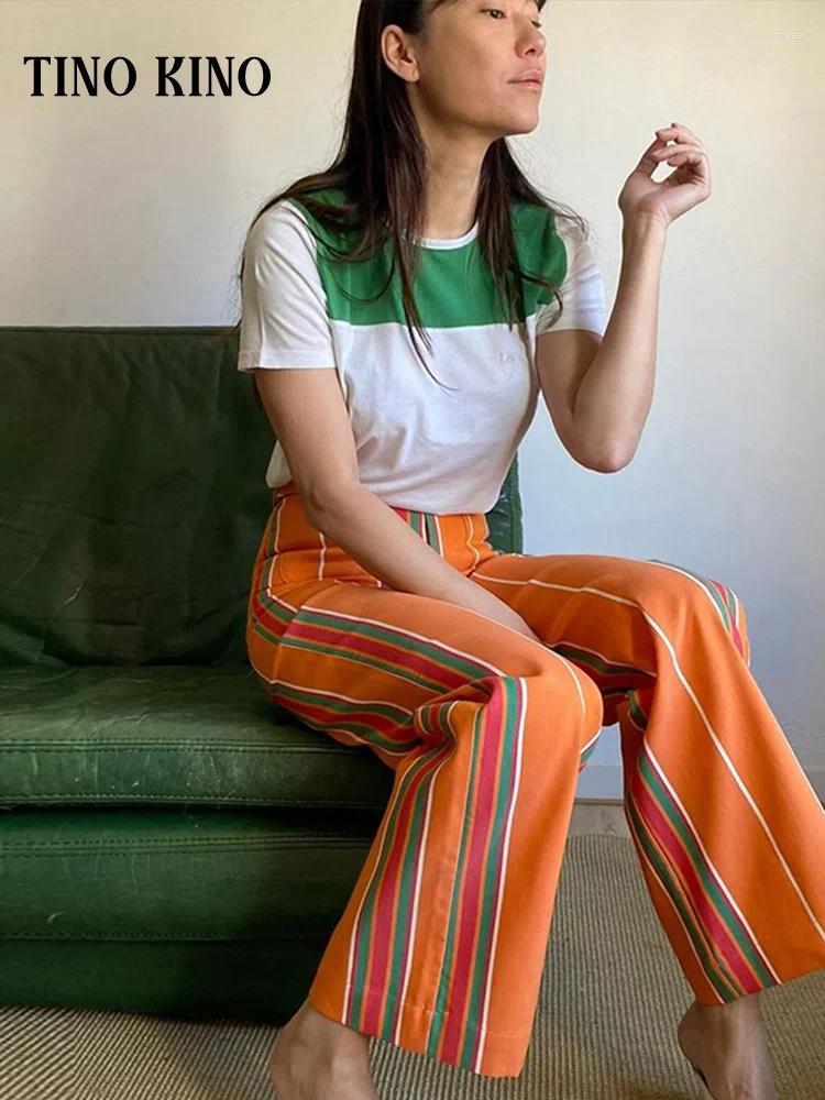 Striped High-Waisted Pants With Front Pockets And Zips For Women