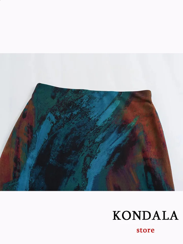 KONDALA Vintage Chiffon Tie Dye Print Women Suit OneShoulder Pleated Top Loose Long Straight Skirt Fashion 2024 Autumn Boho Set 240927