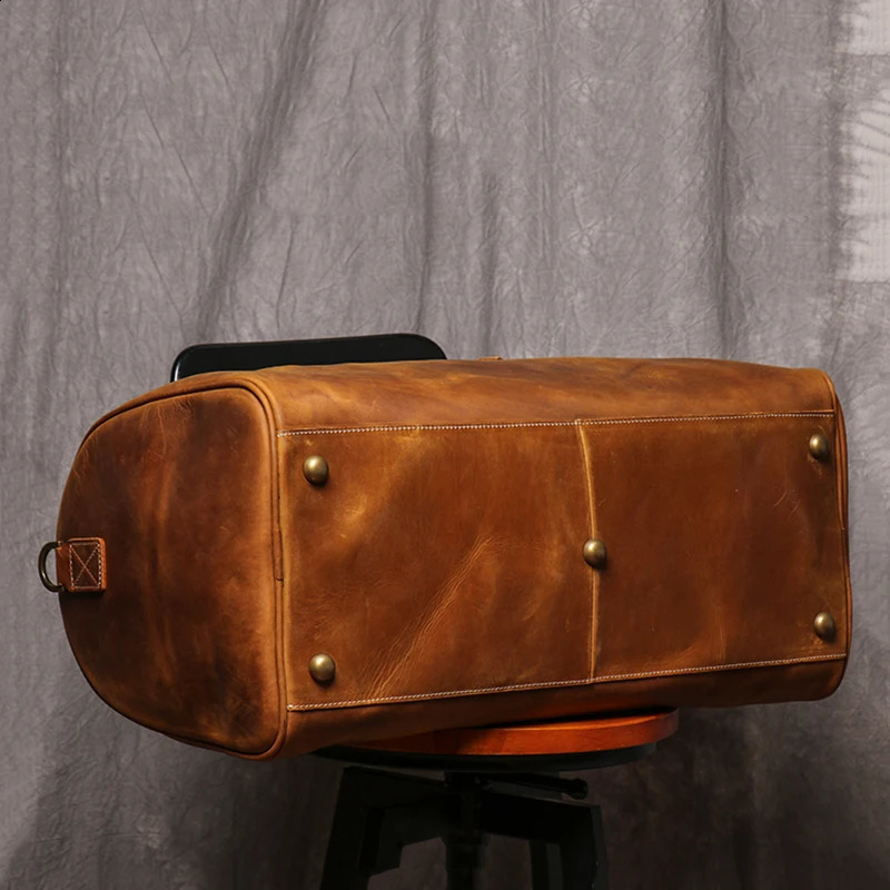 Leathfocus Mens Cowboy Travel Bag Womens Weekend Handbag Large Capacity Retro Luggage Bag Crazy Horse Leather Notebook Bag 240927