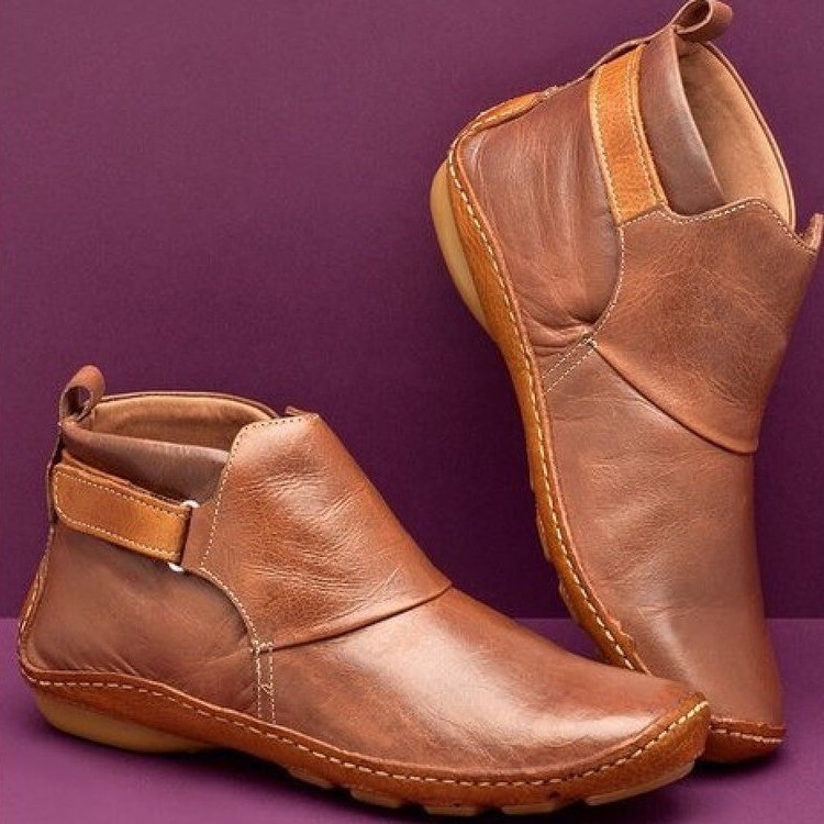 New round toe casual women's leather sleeveless fashion flat bottomed Martin boots, and short boots