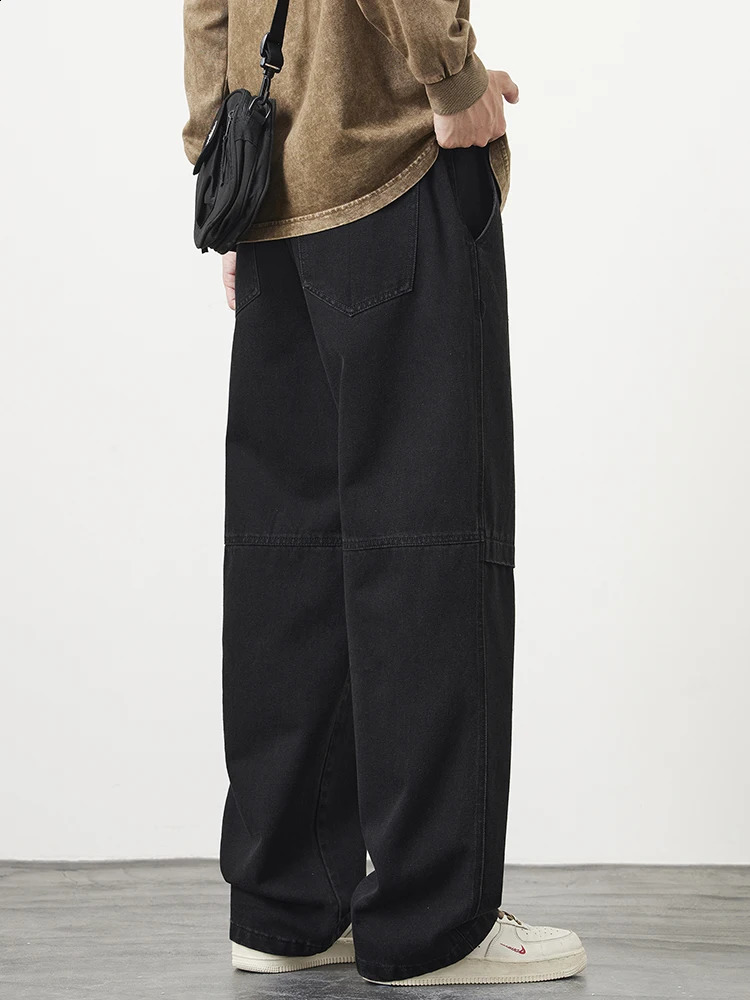 retro blue mens jeans plus size string wide leg jeans cotton casual straight jeans 6XL 7XL 8XL 240926