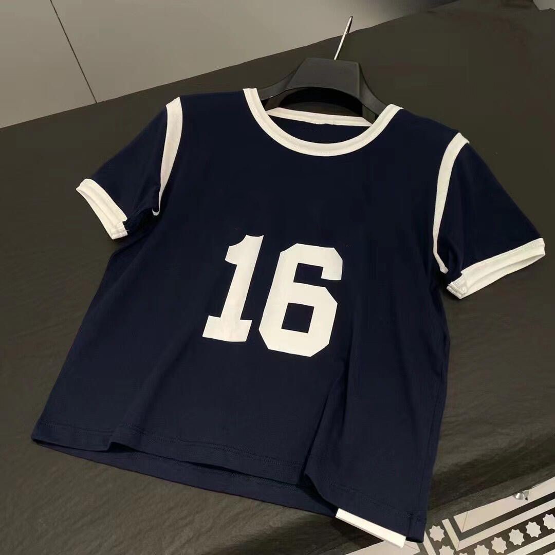 Women navy blue color logo letter print short sleeve designer cotton t-shirts SML