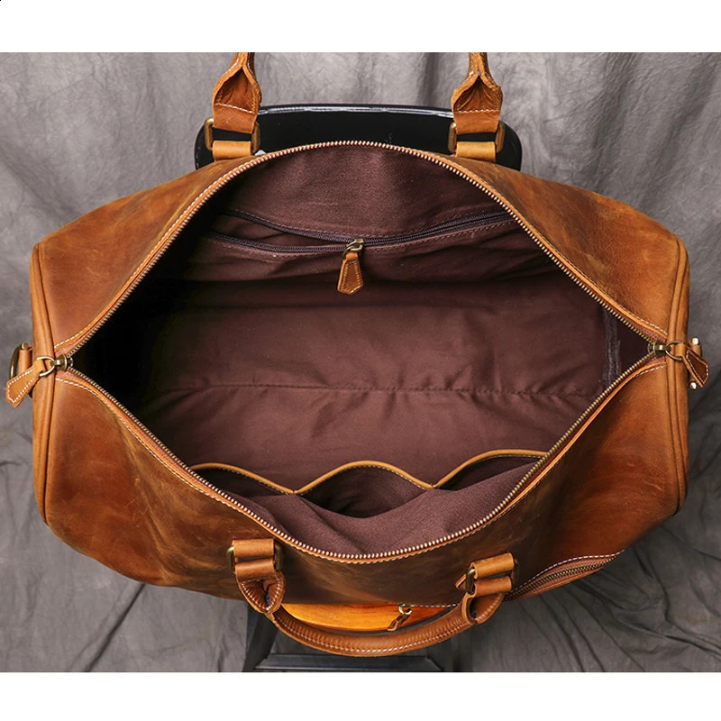 Leathfocus Mens Cowboy Travel Bag Womens Weekend Handbag Large Capacity Retro Luggage Bag Crazy Horse Leather Notebook Bag 240927