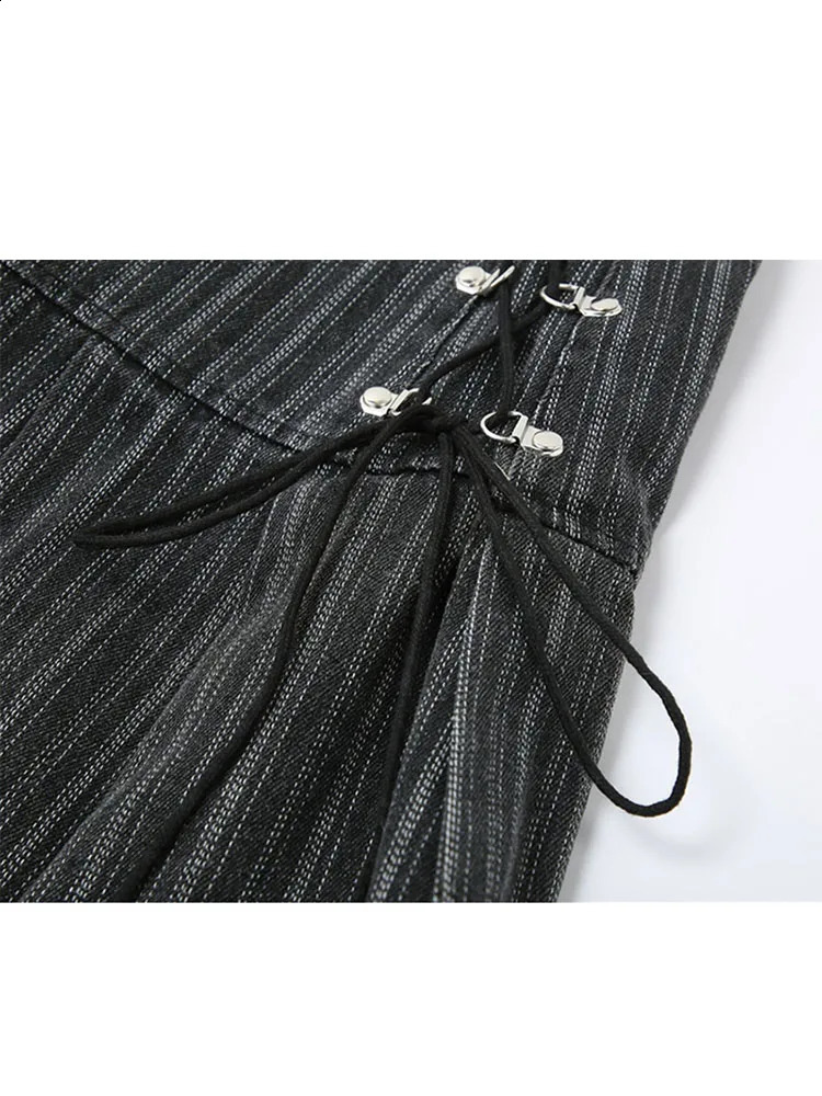 Y2k Pleated Skirt Women Sexy High Waist Grey Stripe Bandage Mini Skirts Summer A Line Skirt Vintage Harajuku Streetwar 240914