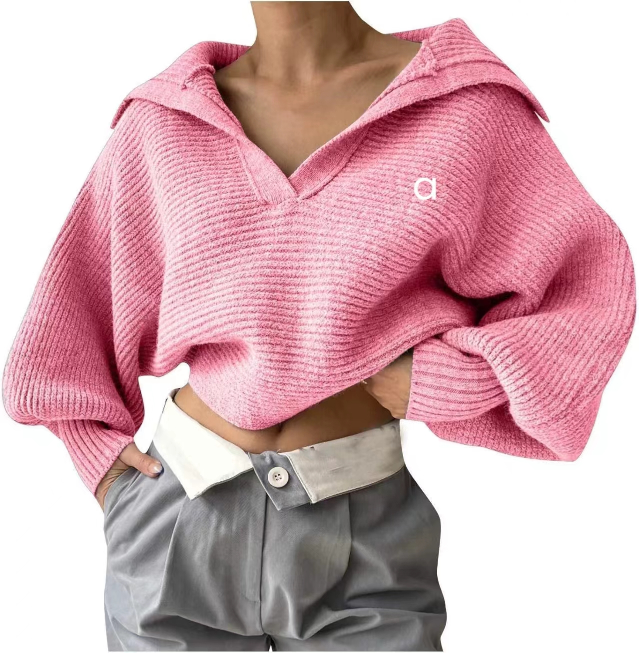 21138 women pullover fiess autumn sweater woolen knit outdoor jogging loose womens long sleeve sweatshirts turndown collar