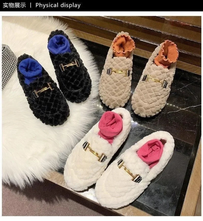 2024 er Lambswool Winter Cotton Shoes Womens Loafers Warm Plush Comfortable Curly Woolen Leather Apartment Leisure Mocassines Unprinted Good Produc 24