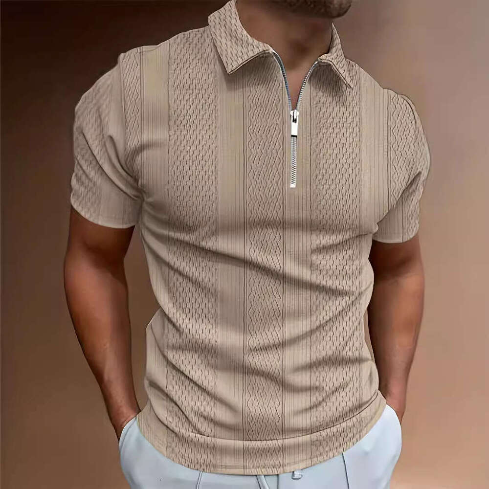 New Summer short sleeved zippered lapel men's pocket casual top polo shirt