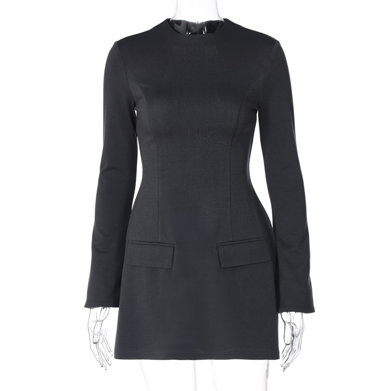 Casual Dresses 2024 Women Turtleneck Black Mini Dress Waist Slim Long Sleeve Elegant Short Robes For Female