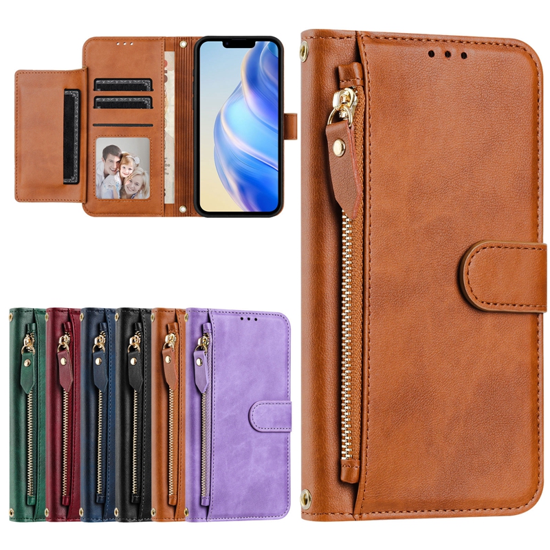 Multi-function 7 Card Slots PU Leather Wallet Cases For Iphone 17 Air 16 Plus 15 14 Pro Max 13 12 11 X XS XR Zipper Cash Coin Pocket Holder Flip Cover