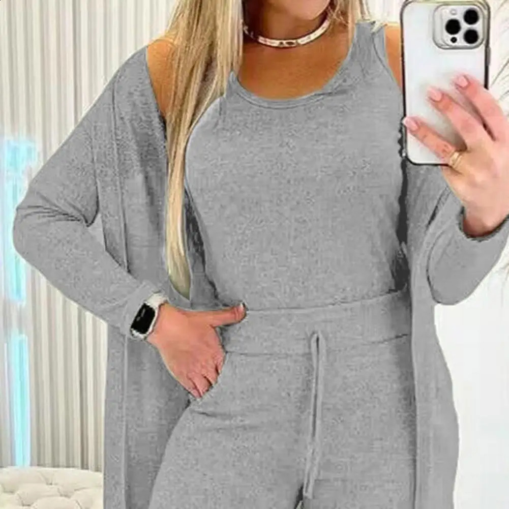 3 piecesset vest jacket pants set high elasticity waist ultrathin long sleeves medium length soft autumn and winter sportswear 240926
