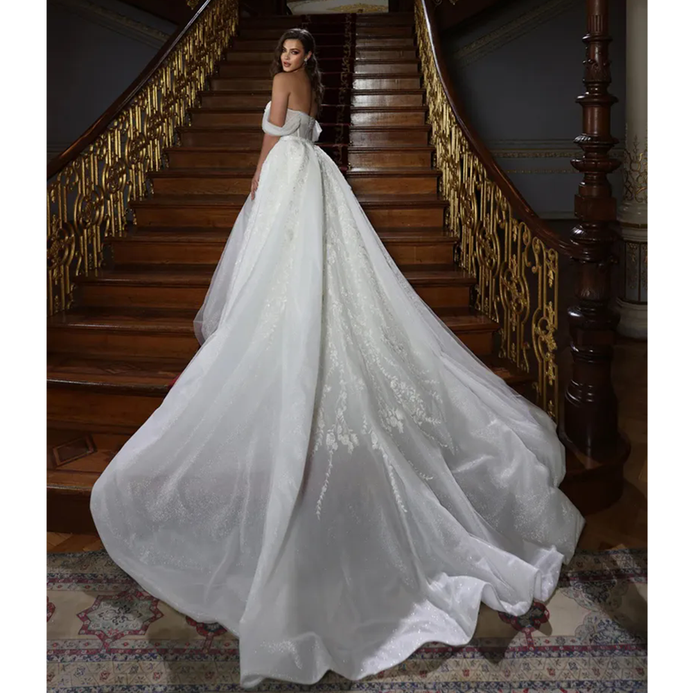Plus Size Mermaid Wedding Dresses With Detachable Overskirts Train Off The Shoulder Beaded Pearls Bridal Gown Side Split Custom Made Robe de mariee