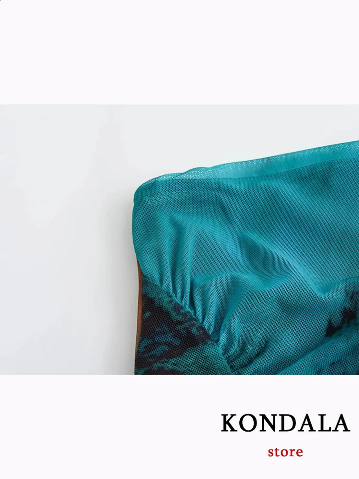 KONDALA Vintage Chiffon Tie Dye Print Women Suit OneShoulder Pleated Top Loose Long Straight Skirt Fashion 2024 Autumn Boho Set 240927