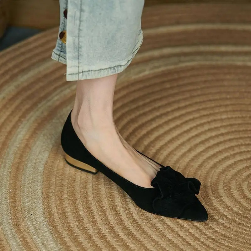 Black Normal Leather Casual Ladies Summer Footwear Shoes for Women 2024 Pointed Toe Low Heel Elegant Non Slip 39 High Quality A 240927