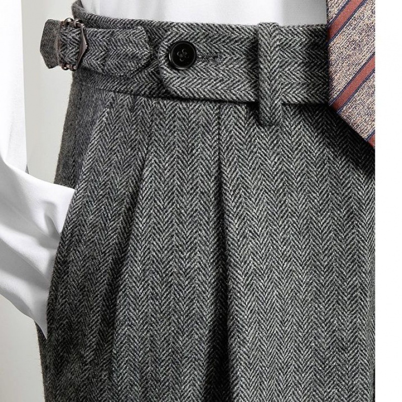 Men's Pants Italian Style High Waist Men Suit Pants Handmade Coarse Floral Woolen Casual Dress Pants Slim Fit Trousers Formal Office Wedding Part