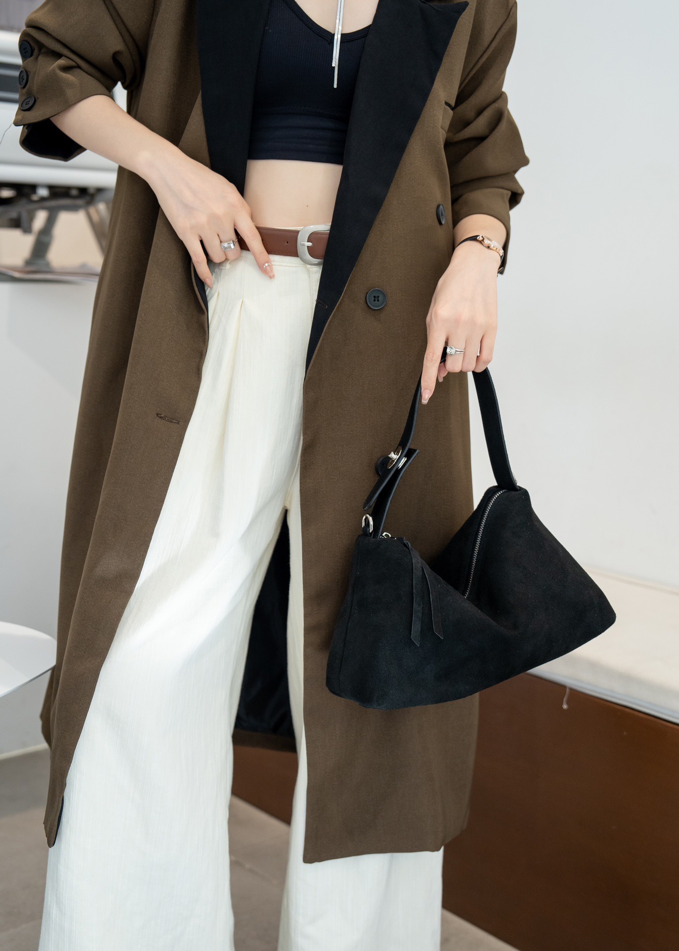 Designer Simple Autumn Winter Colletion Grey Brown Big Boston Tote Soft Matte Suede Cow Leather Women's Handbag Shoulder Bag A Gift For My Girlfr