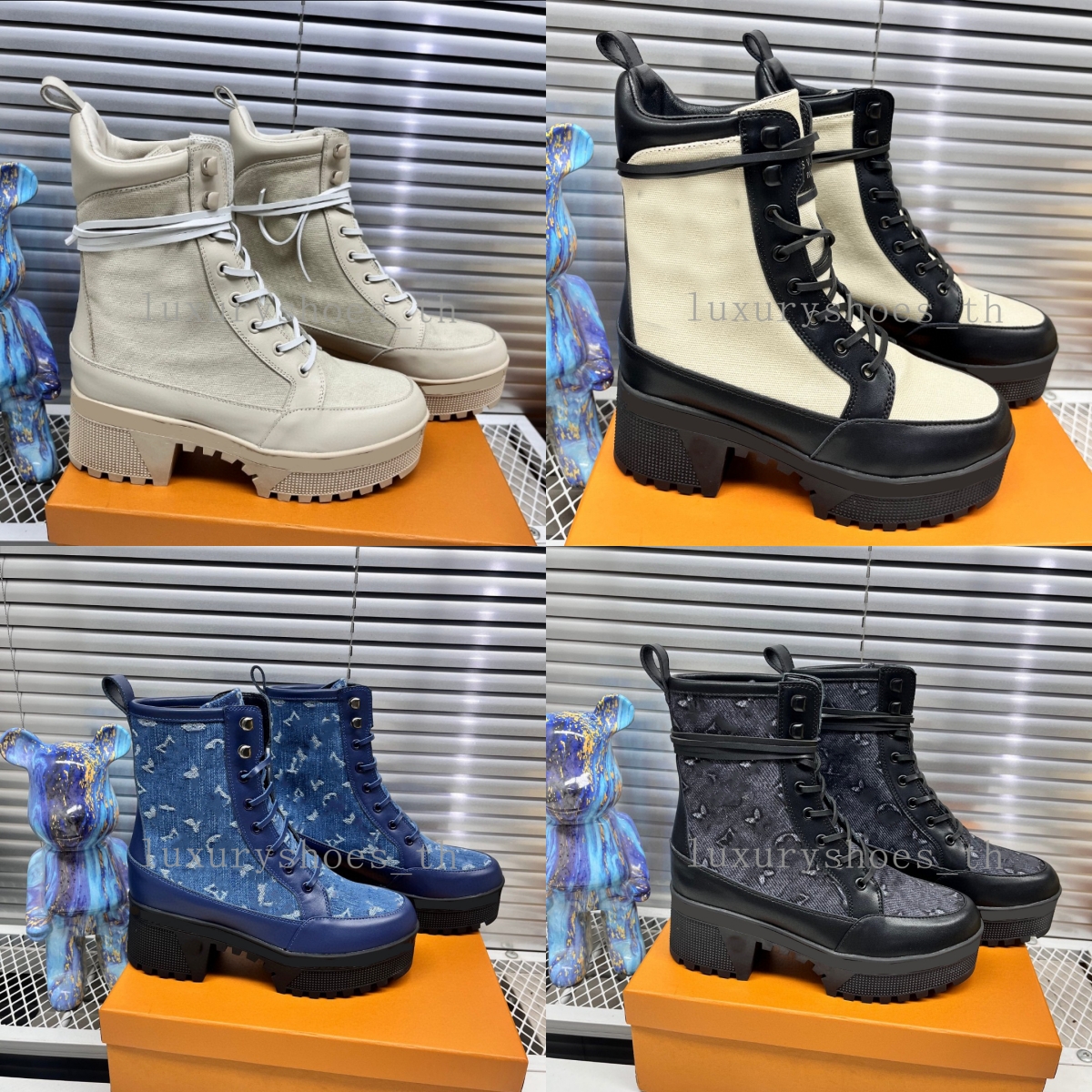 Designer Booties Women Boots Laureate Boots Grained Nubuck Calf Leather Bootie Letter Print Boot Ankle Boot Suede Shoes Platform Boots Warm Winter Booties