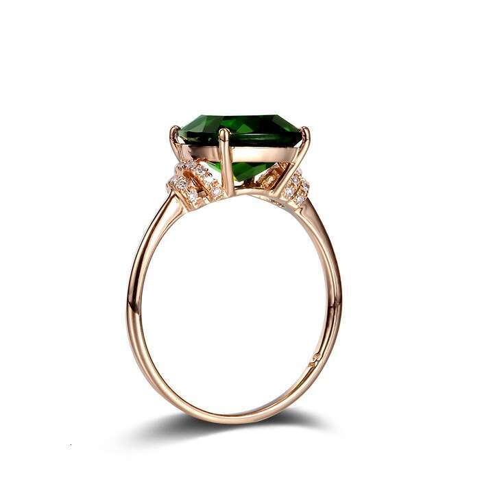 Natural Real Grandmother Green 14K Rose Ring Women Emerald Gemstone Topaz Jewelry Gold Rings