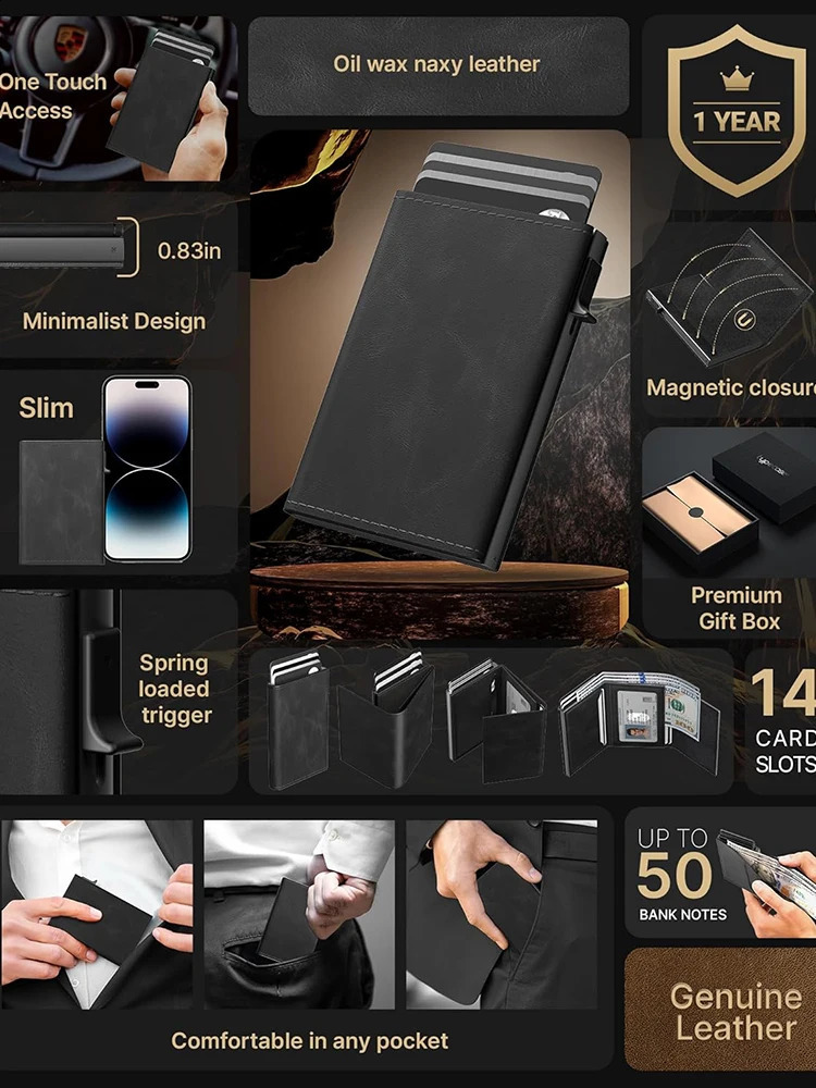 Mens Card Holder Pop Up Aluminum Case RFID Blocking Slim Minimalist Smart Wallet 240924 e70a 4