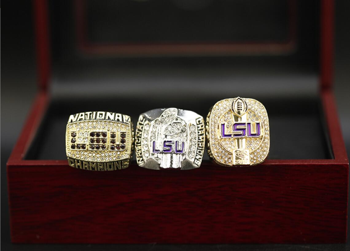 Lsu 3Pcs 2003 2007 Tigers Nationals Team Champions Championship Ring With Wooden Box Souvenir Men Fan Gift Wholesal Drop Delivery R250425