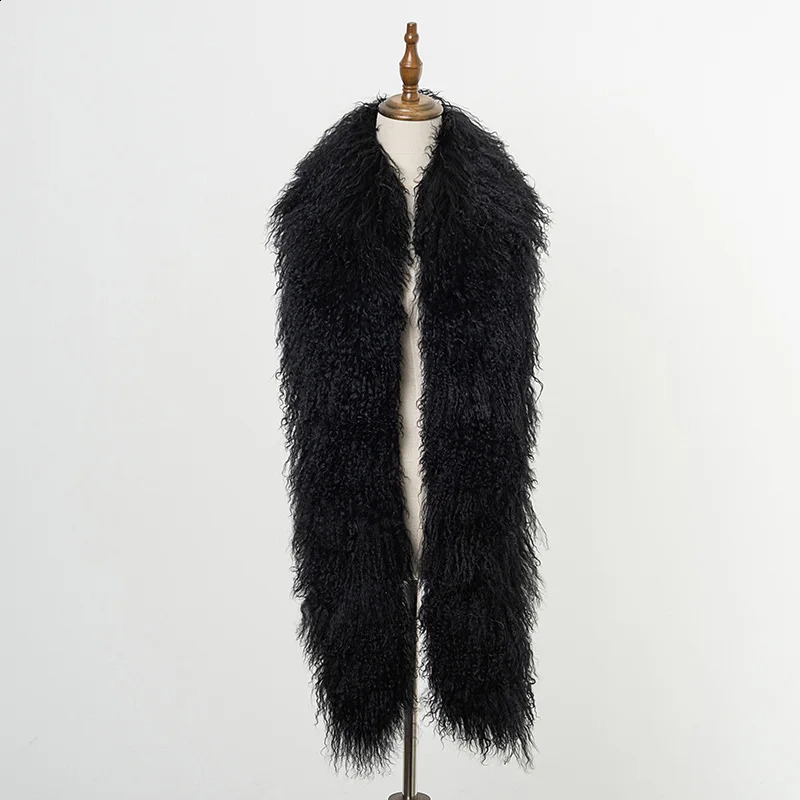Mongolian Sheepskin Scarf Womens Winter Thick Warm True Wool Shawl Natural Fur Muffler Snood TZ8642 240918