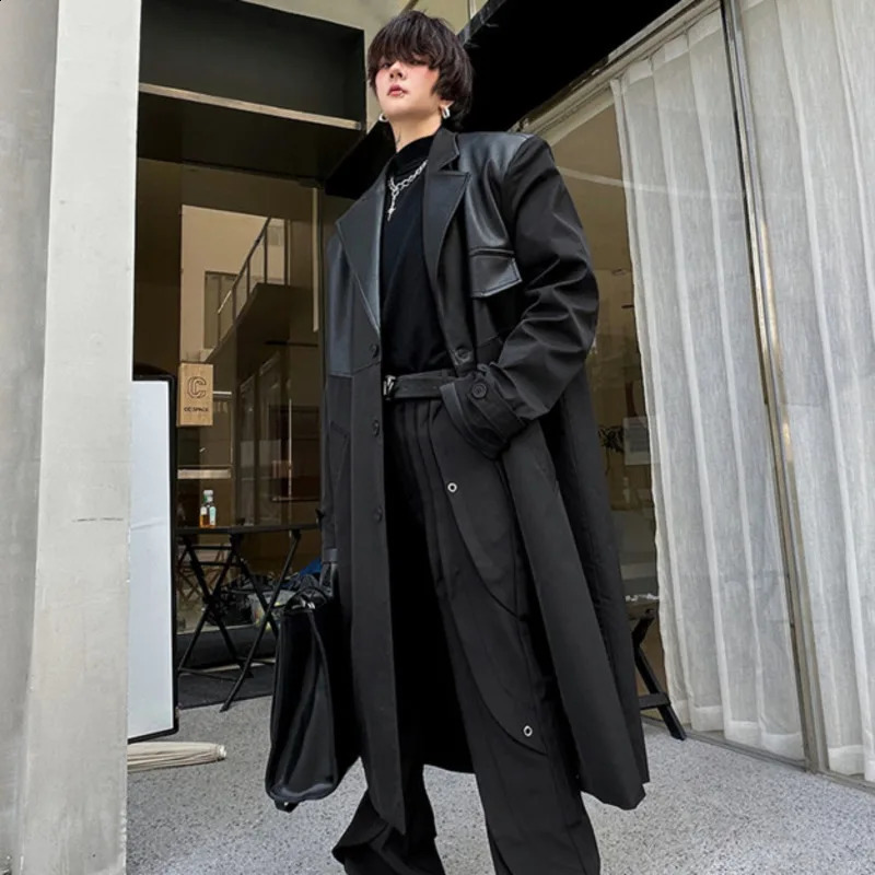 IEFB Korean Style Mens Trench Mid Length Loose Casual Single Breasted Patchwork Outerwear Male Winter Clothing 9C3591 240927