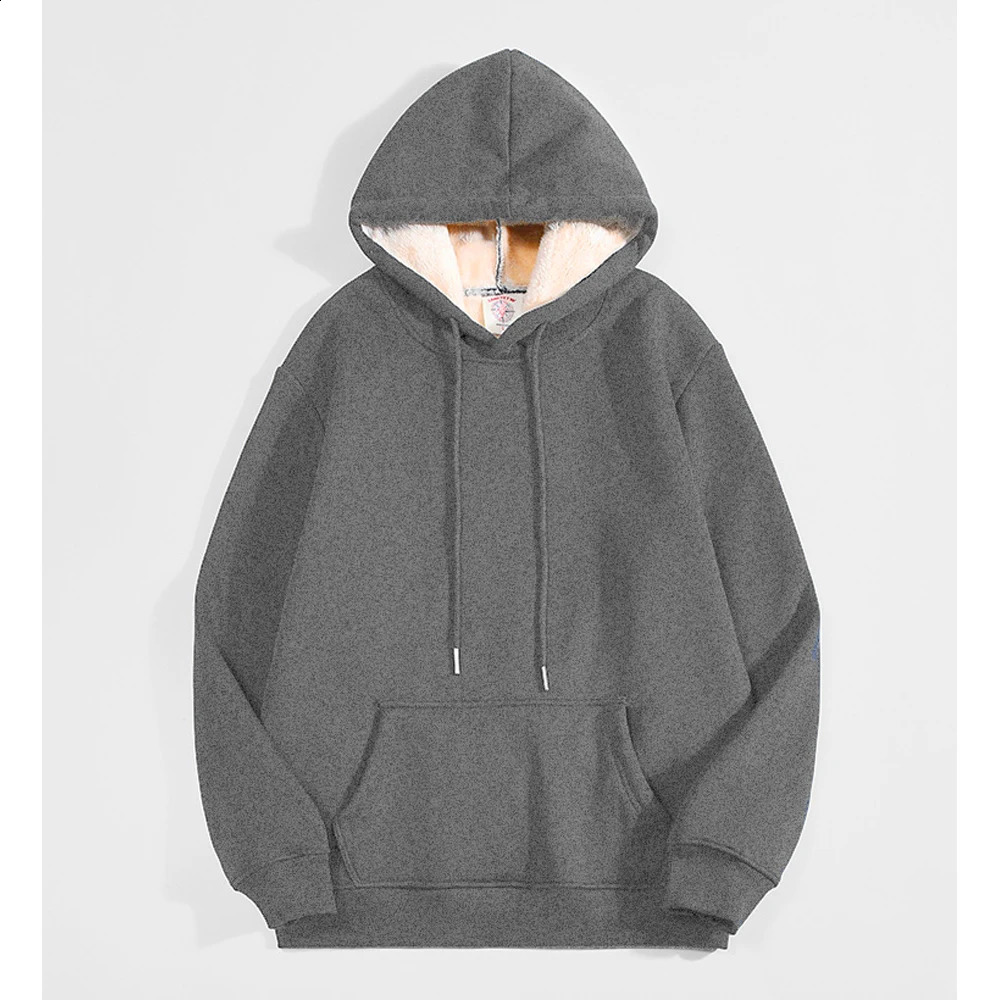 Winter Warm Thick Hoodie Mens Lambswool Sportswear Casual Sports Wool Jacket Hoodie Black Navy Blue Warm Streetwear 240929CJ