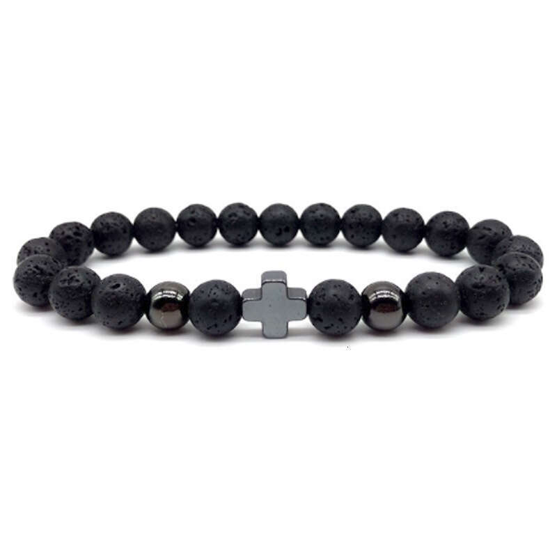 2024 Men's Pendant Black Hematite Cross Bracelet, 8mm Tiger Eye Stone Bracelet New Product