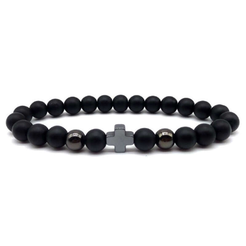 2024 Men's Pendant Black Hematite Cross Bracelet, 8mm Tiger Eye Stone Bracelet New Product