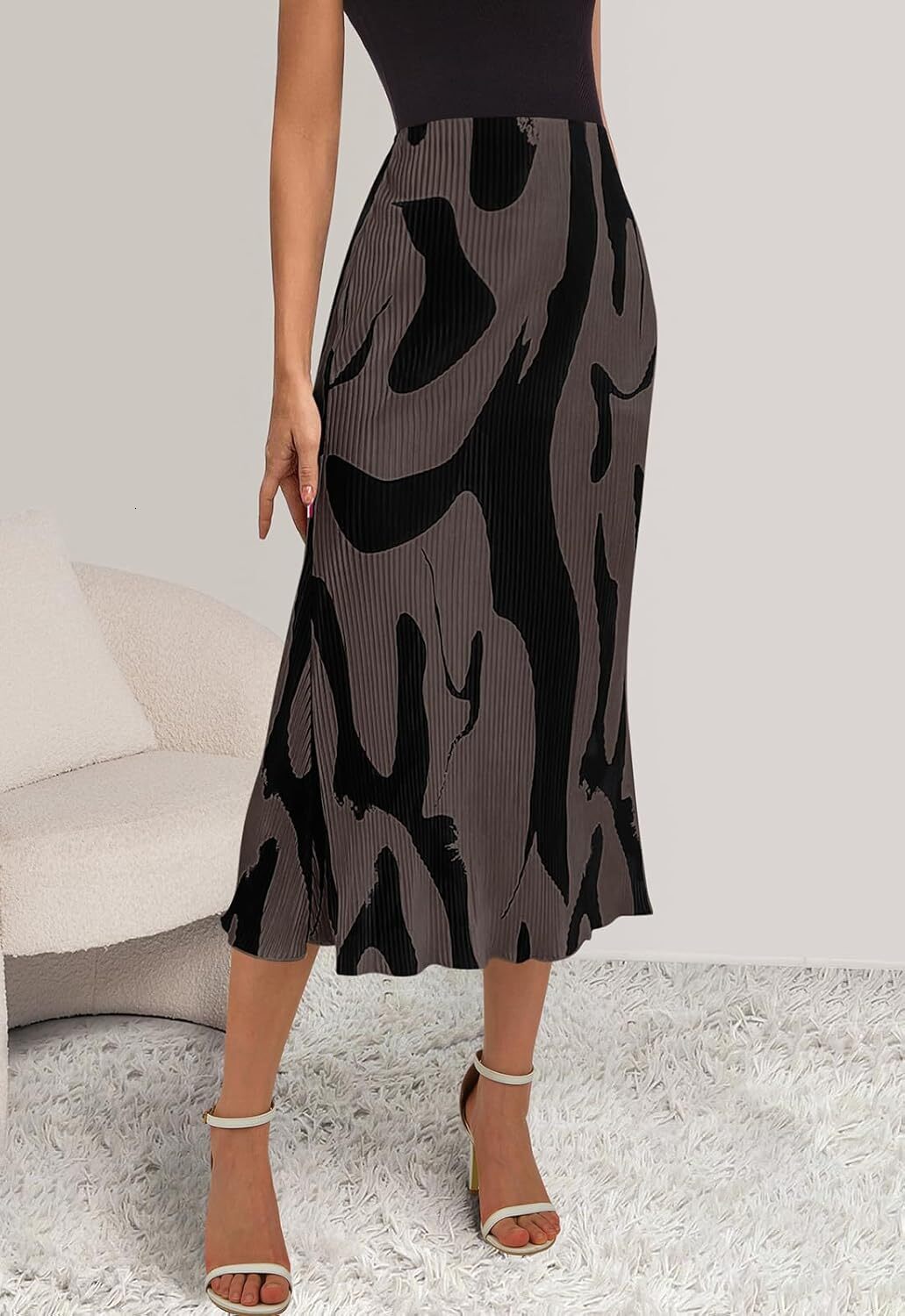 women's 2024 summer high waist pattern printed aline folded long skirt women's fashion plisse medium long skirt