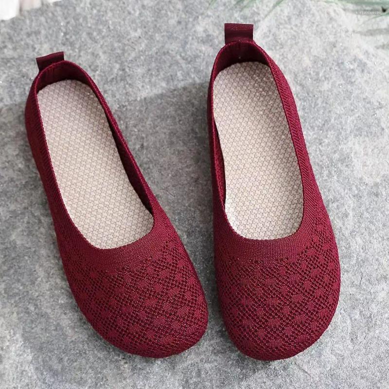 Casual Shoes Woman's Summer Mesh Flat Sole Soft Non Slip Breathable Shallow Slip-On Round Toe Nude Mom 's