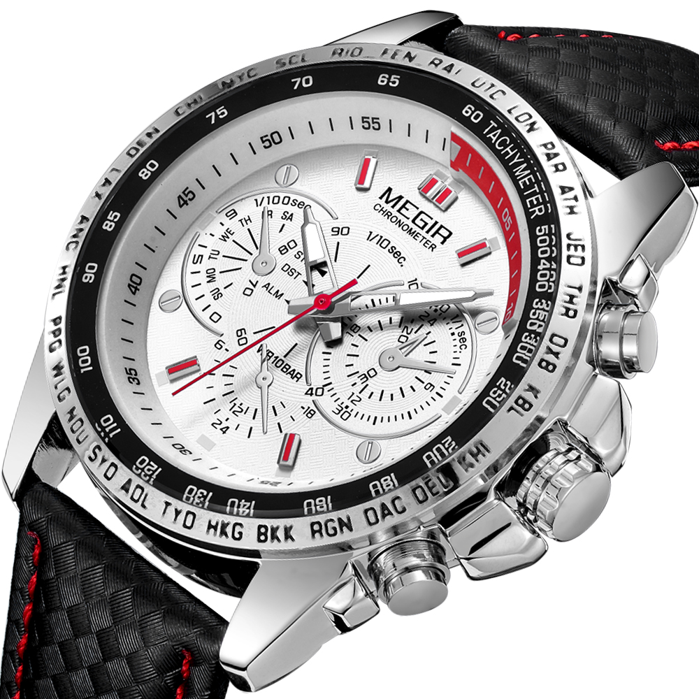 MEGIR 1010 Popular Men's Watch Original Luxury Fashion Brand Sports Clock Leather Strap Business Quartz Watch Men's Casual Watch