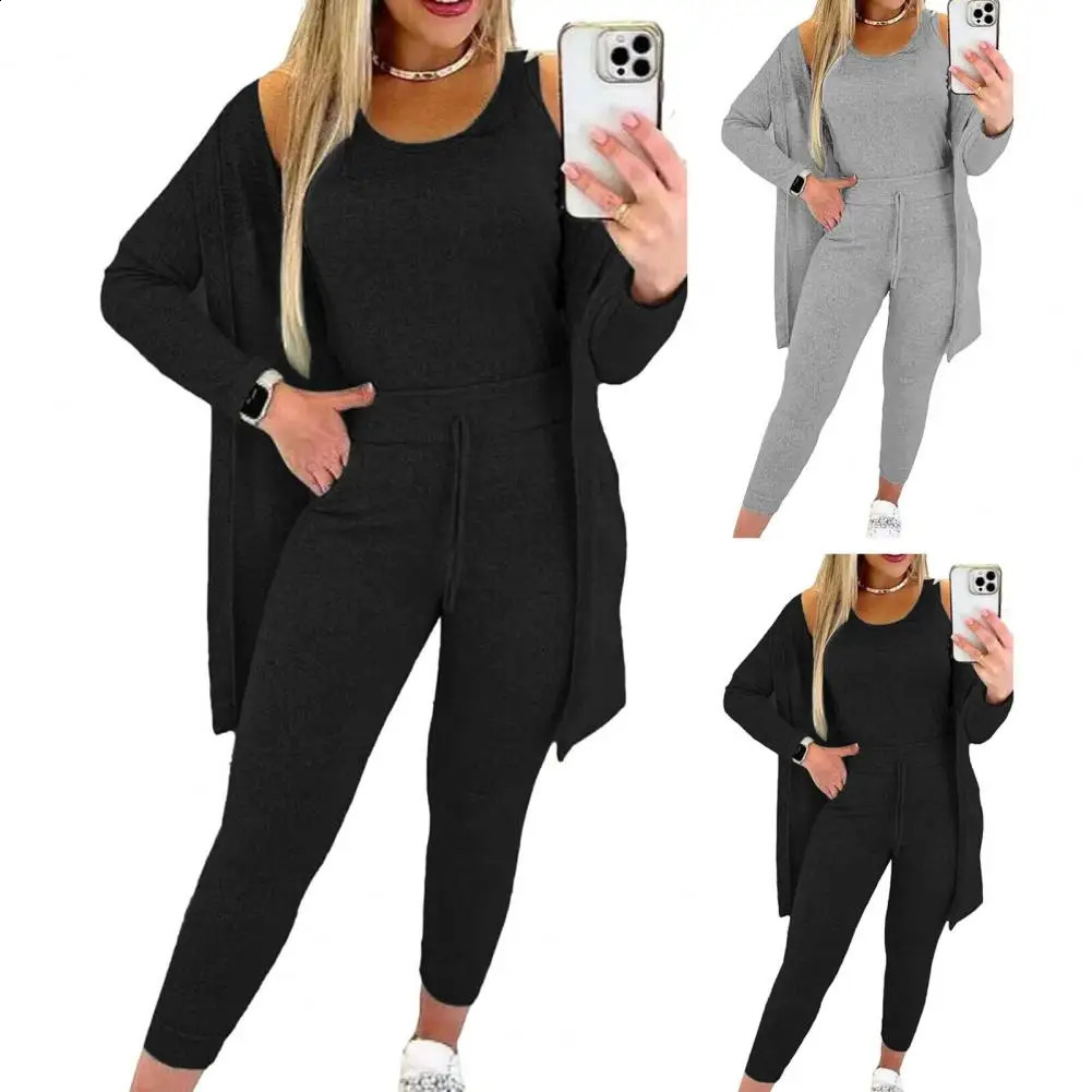 3 piecesset vest jacket pants set high elasticity waist ultrathin long sleeves medium length soft autumn and winter sportswear 240926