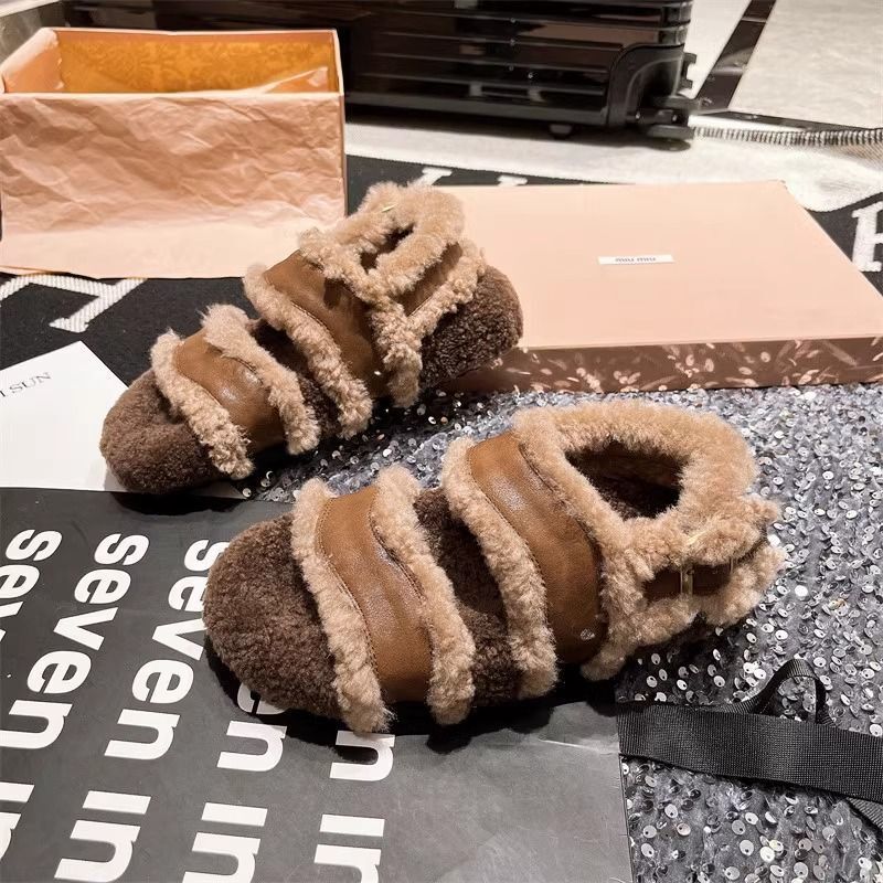 Small Niche Fairy Style Lamb Fur Thick Soled Single E Sandals, Flip Ps, Boken Shoes, Women's Shoes