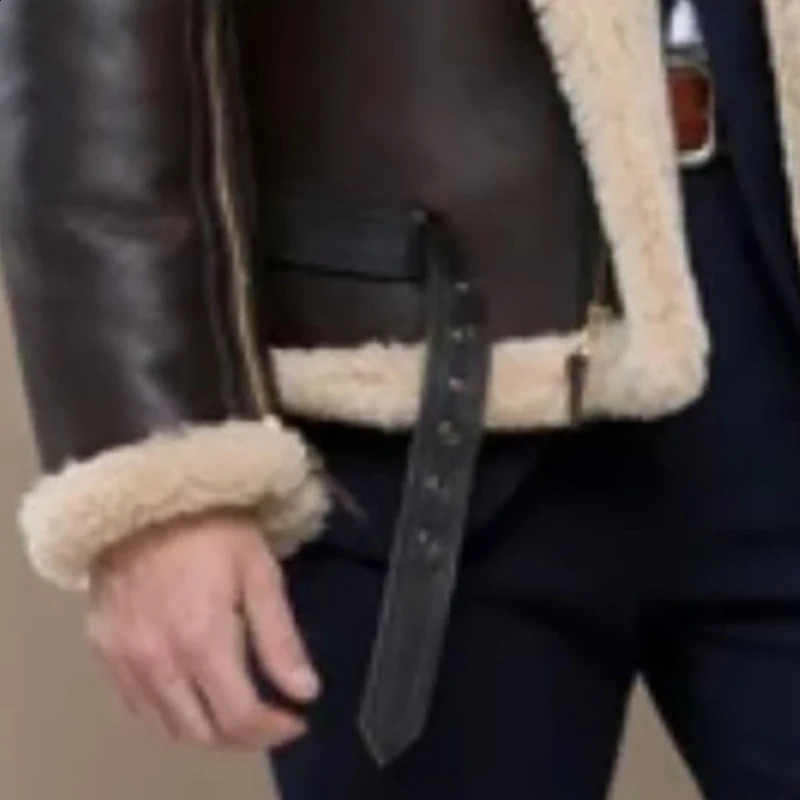 Mens Leather Comfortable Thick Warm Integrated Fur Long Sleeve Solid Color Fashion Casual Zipper Jacket 240927