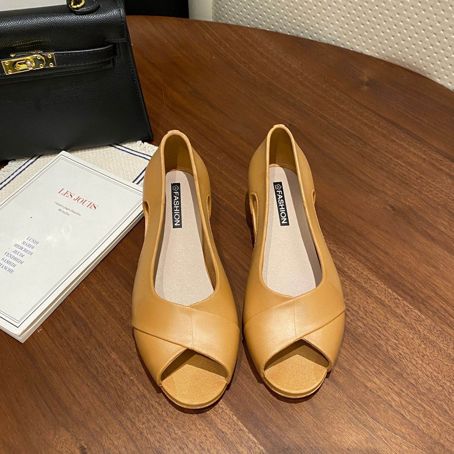 Summer Dress New Peep Office Work Shoes Medium Heels Pumps Open Toe Women Sandals Black atos Mujer