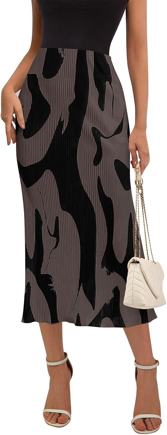 women's 2024 summer high waist pattern printed aline folded long skirt women's fashion plisse medium long skirt