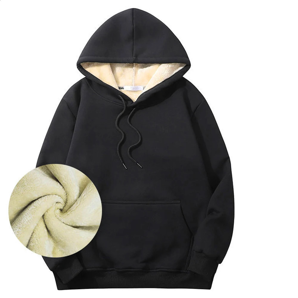 Winter Warm Thick Hoodie Mens Lambswool Sportswear Casual Sports Wool Jacket Hoodie Black Navy Blue Warm Streetwear 240929CJ