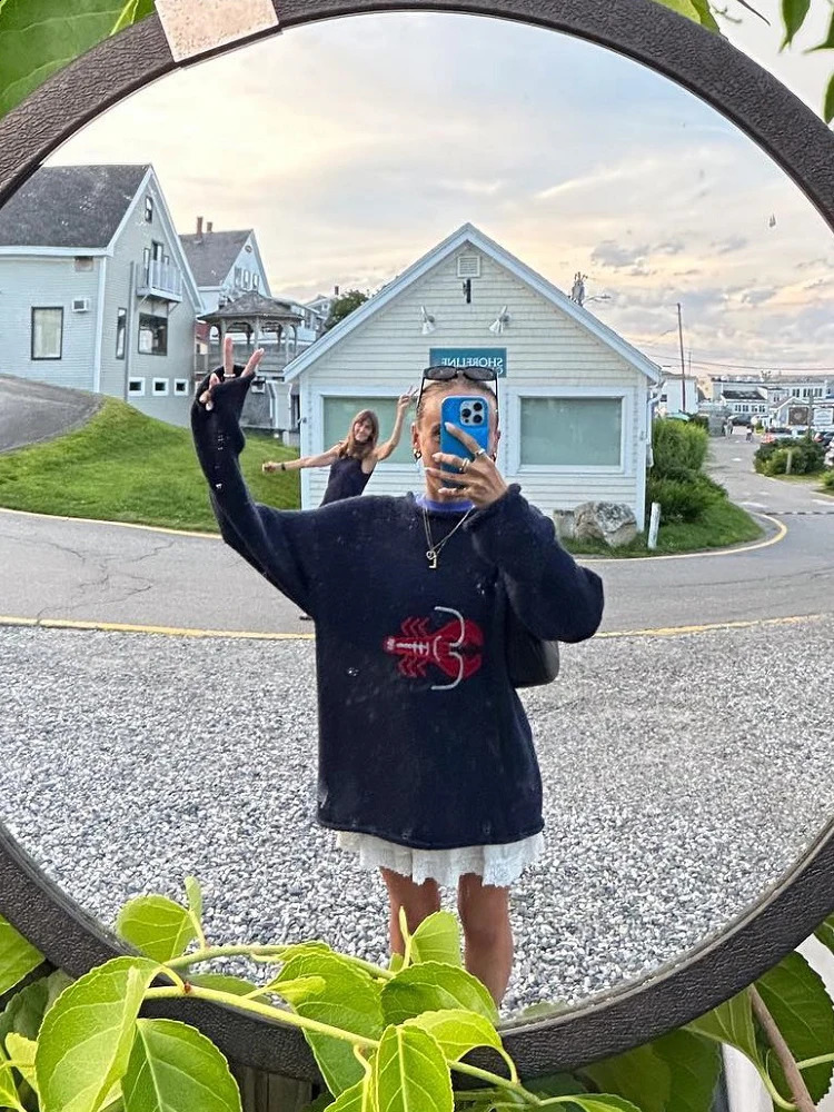 Men and womens Gothic cartoon lobster knitted sweater Harajuku pullover oversized cotton sweater hip-hop street outfit autumn 240918